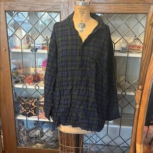 Stafford Black and Dark Green Plaid Button-Down Shirt